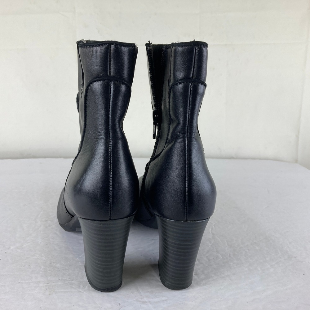 Clarks Ankle Boots Women 7.5 Black Leather Block Heel Side Zip Boho Office - Picture 6 of 8